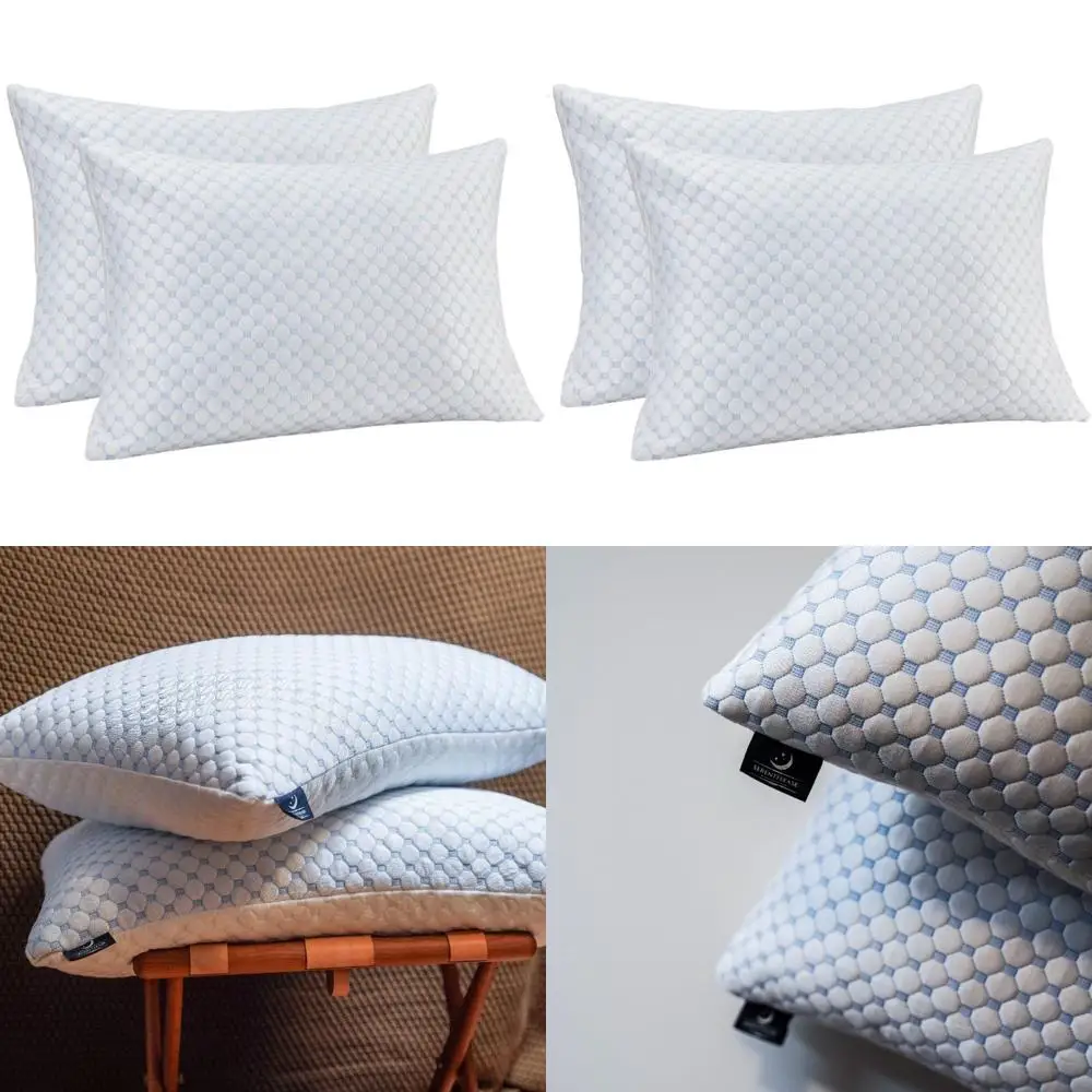 

2-Piece Cooling Memory Foam Pillows Set - Adjustable, Queen Size, Suitable for All Sleeping Positions, with Washable Covers