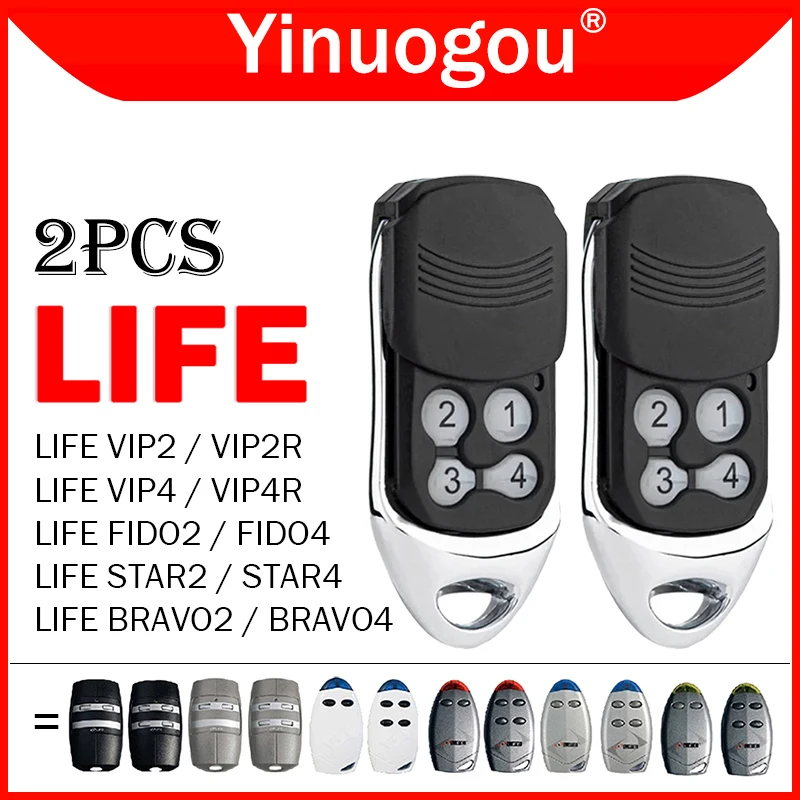 2piezas LIFE Mando a distancia para puerta de garaje de 433MHz LIFE FIDO2 FIDO4 VIP2 VIP2R VIP4 VIP4R STAR2 STAR4 BRAVO2 BRAVO4 Abridor de puerta de garaje