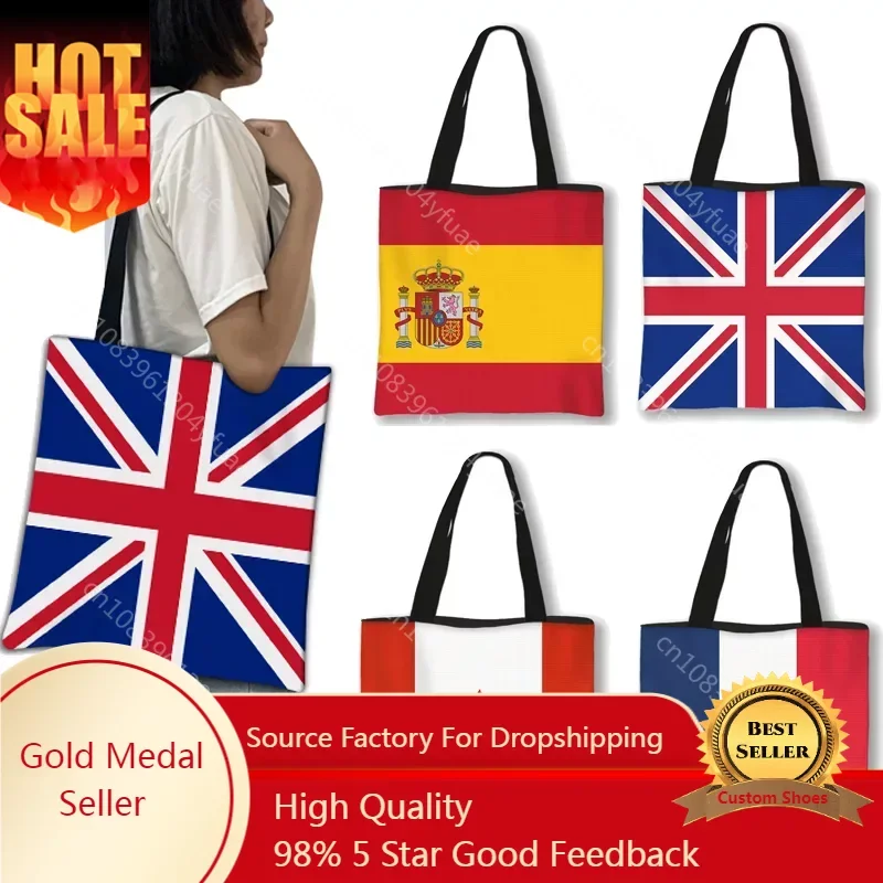 

British Flag of England Canvas Shopping Bag Ladies National Flag Print Shoulder Bag Foldable Shopping Beach Tote Bag