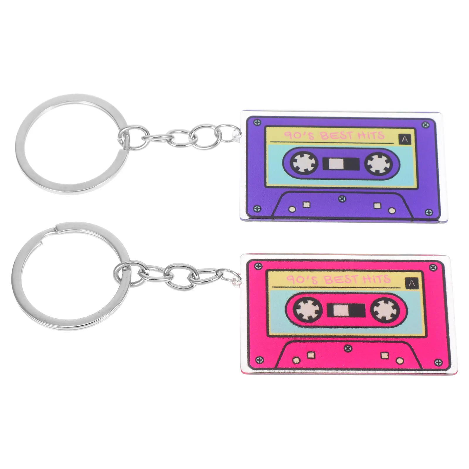 

2pcs Acrylic Cassette Tape Keychain 80s 90s Retro Accessories Women DoubleSided Pendant Lightweight Gifts Packaging