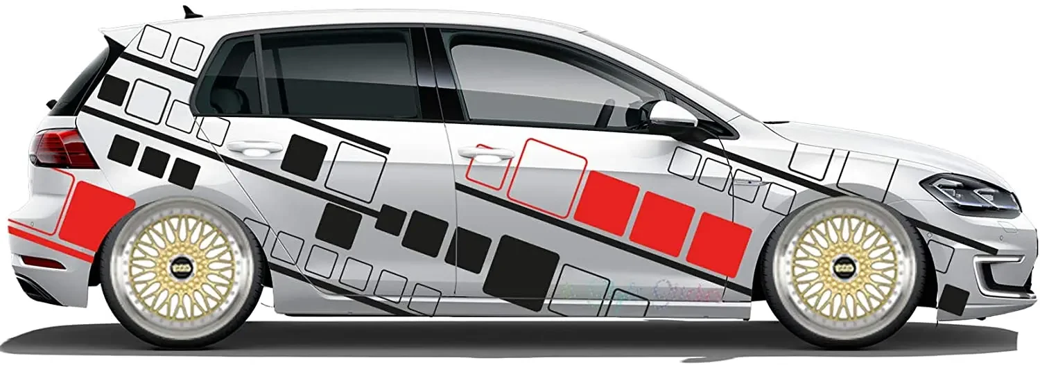 Car Camouflage Sticker Set Stripes Boxes Cyber Pixel Autotattoo Car-Style Sticker Hexa Matrix Look Stance S17