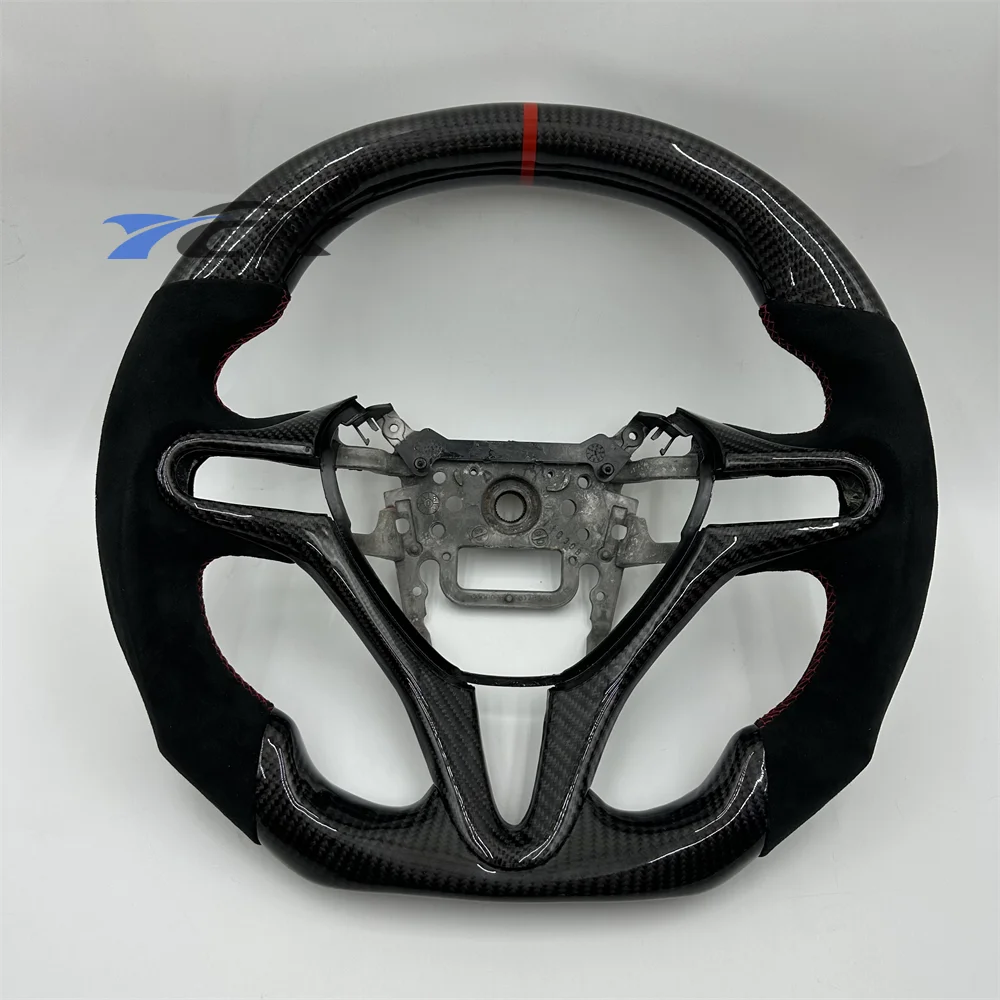 

Steering Wheel For 2007 Honda Civic Customized Carbon Fiber Red Ring Car accessory Red Stitch