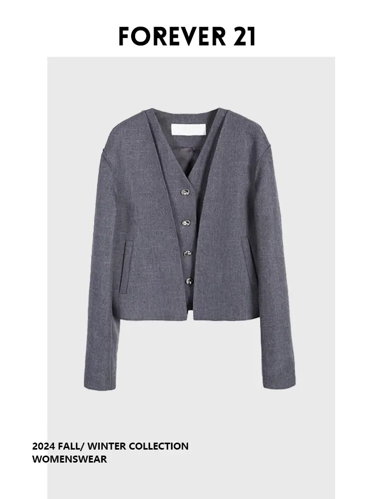 

ay ort Suit Jaet Loose Design Casual Sle Forever 2 Women's plus Size Outerwear Commute Sle Long Sve Autumn