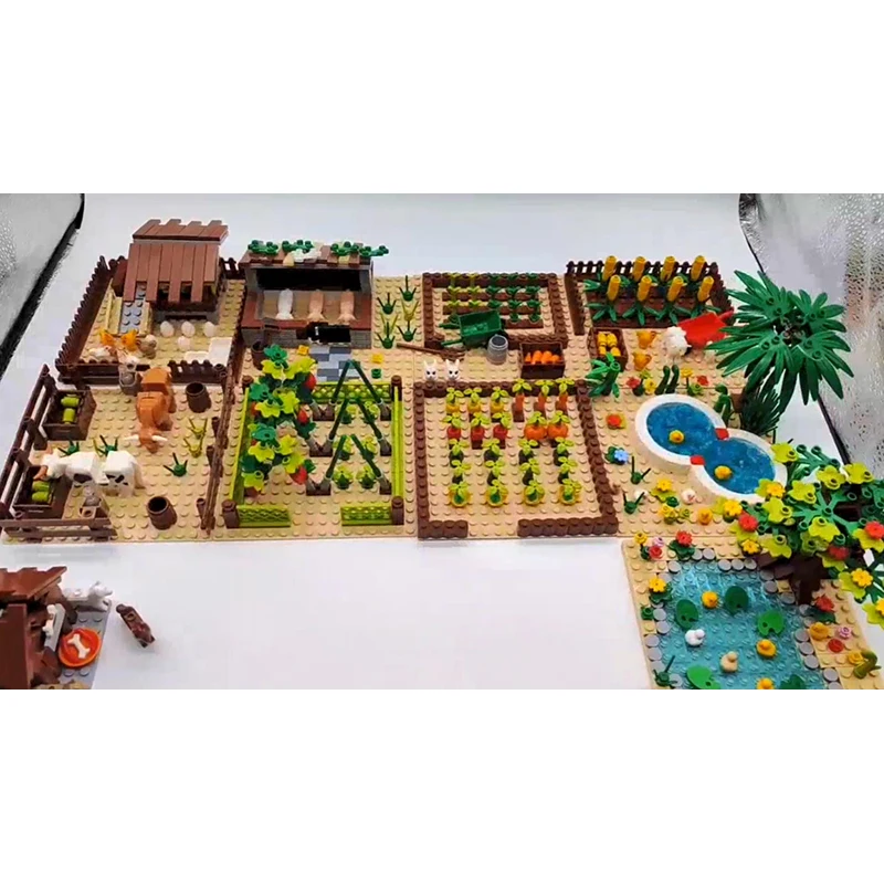 ชุดตัวต่อฟาร์ม MOC ชิ้นส่วนสัตว์ ทุ่งหญ้า บล็อก ของเล่น ชุดเลี้ยงไก่ บ้านหมู คอกวัว บ้านนก เข้ากันได้กับเลโก้
