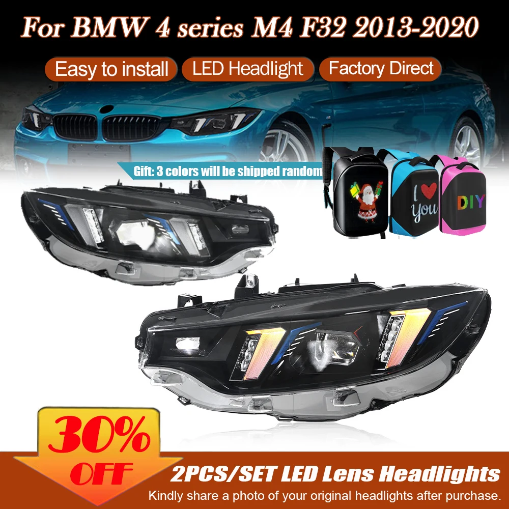 2pcs Car for BMW 4 Series F32  2013-2020 Headlight Assembly Modification Tusk Models LED Daytime Running Lights Turn Signal Lens