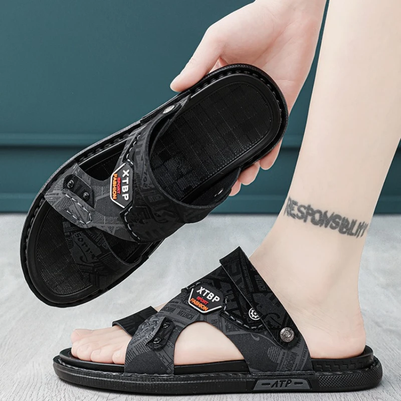 

Мужские легкие летние шлепанцы-сандалии 2-в-1 для вождения и пляжа, с резиновой подошвой, дышащие, повседневные, без застежек