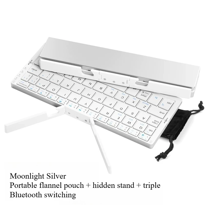 Bluetooth Folding Keyboard, Compatible with iPad, Tablets, Phones and Laptops, Silent Typing, Portable for Men and Women
