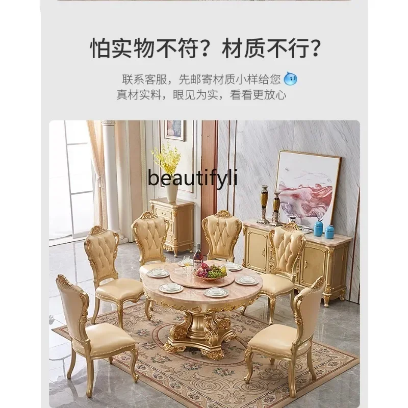 

Cy European Dining Table And Chairs Household Dining Table With Turntable Marble Solid Wood Round Table Gold
