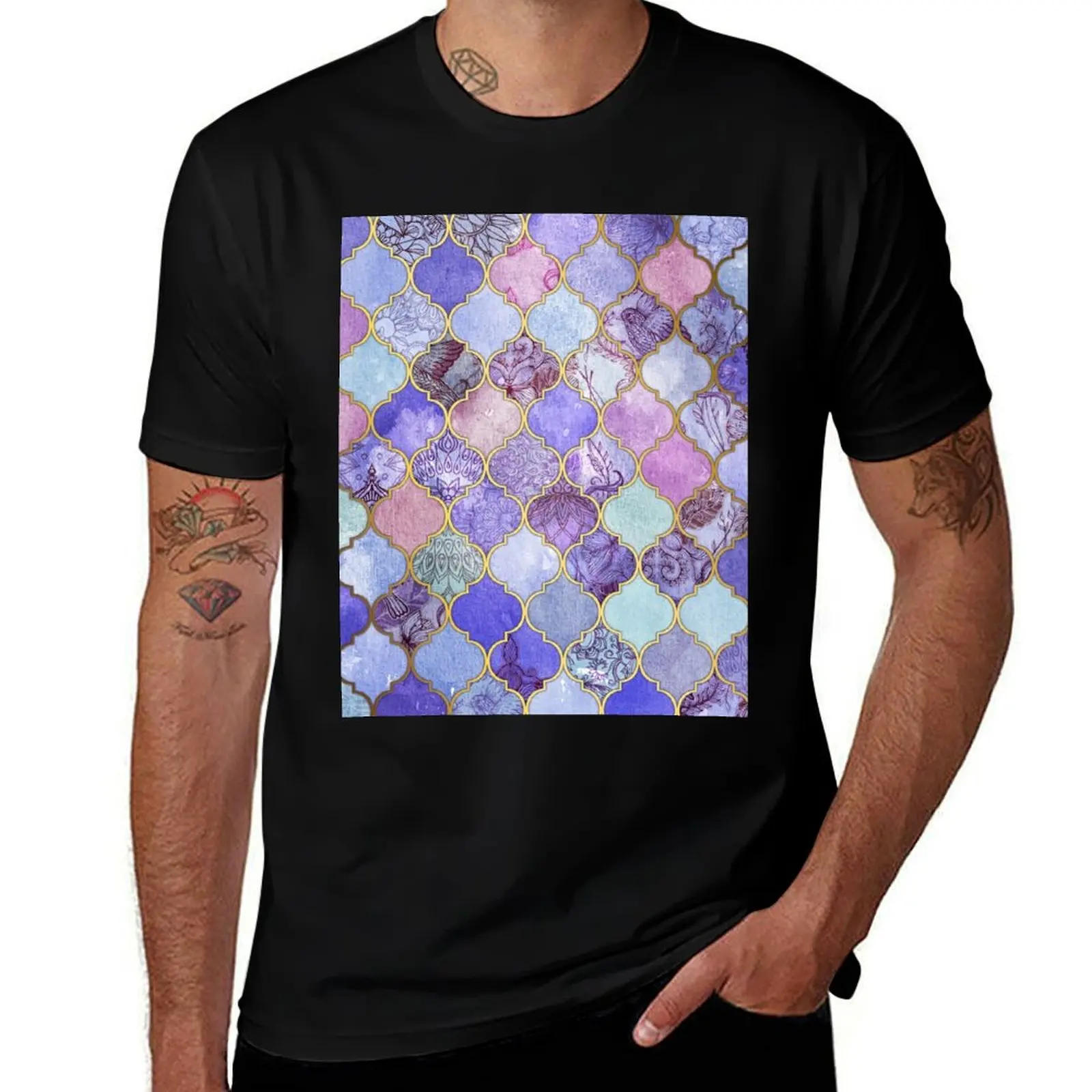 

Royal Purple, Mauve & Indigo Decorative Moroccan Tile Pattern T-Shirt funny t shirts dark humor man tshirt