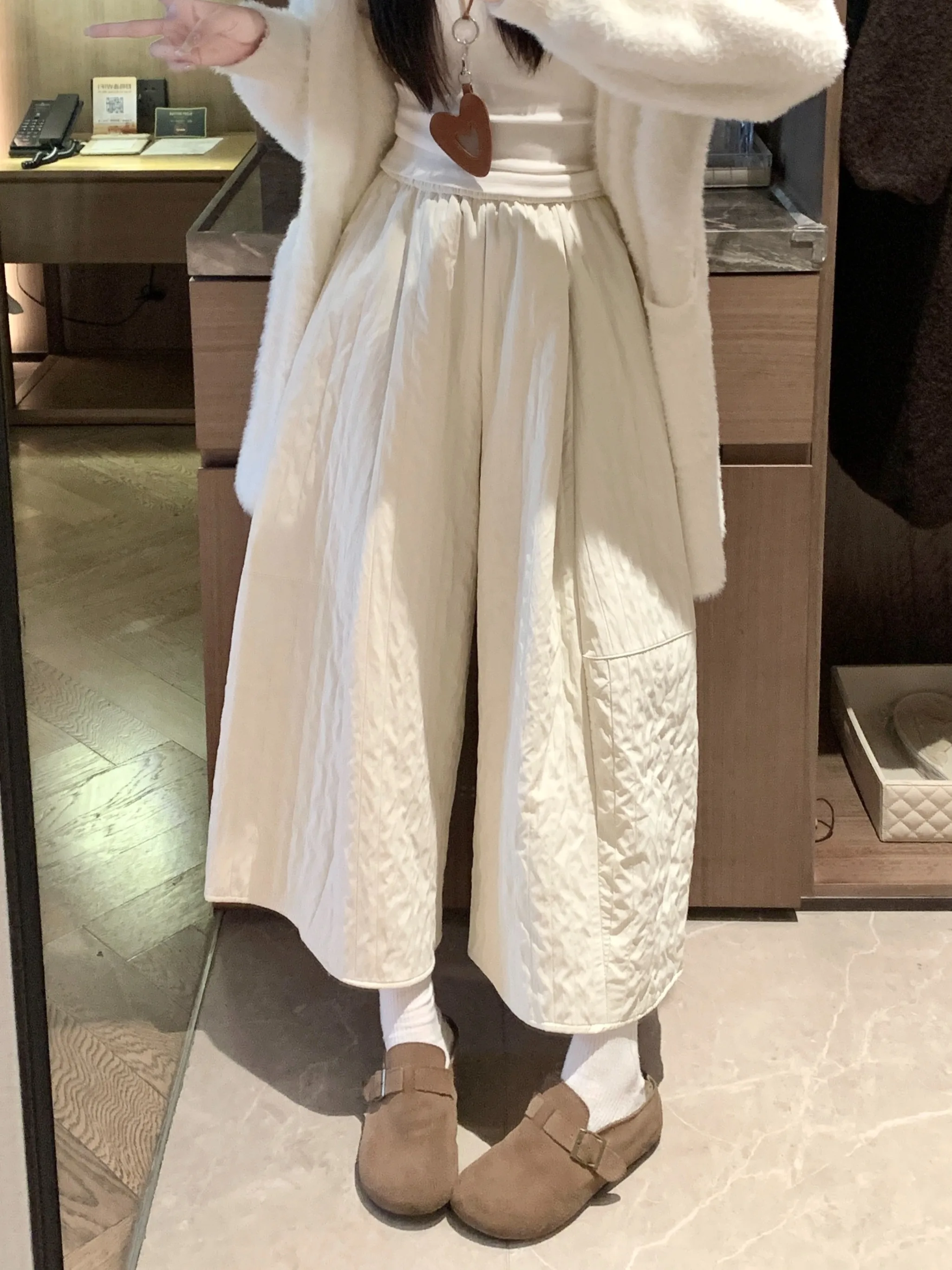 

Корейские простые шифоновые брюки-палаццо для женщин, повседневные, осенне-зимние, новые, маленькие размеры, с высокой талией, свободные, теплые, хлопковые и шерстяные.