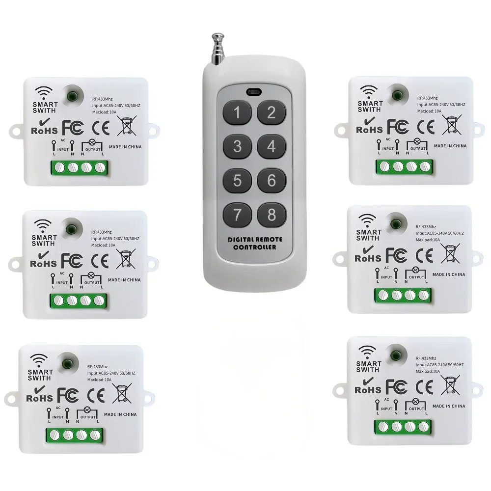 1000M Distance 433 Mhz RF Relay Receiver 220V Switch for Home Led Lamp Fan Mini Wireless Smart Light Switch with Remote Control