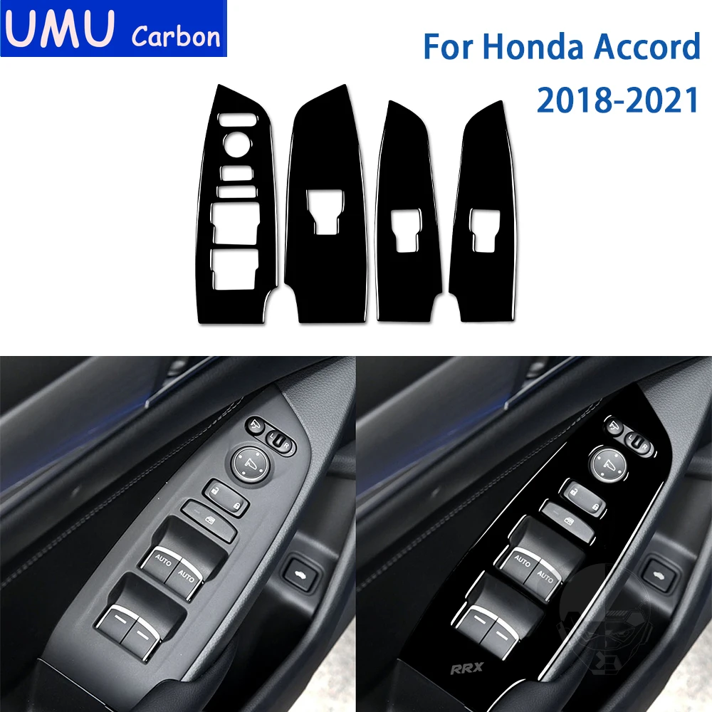 

For Honda Accord 2018 2019 2020 2021 Accessories Car Interior Glossy Black Plastic Door Lifting Panel Trim Sticker Decoration