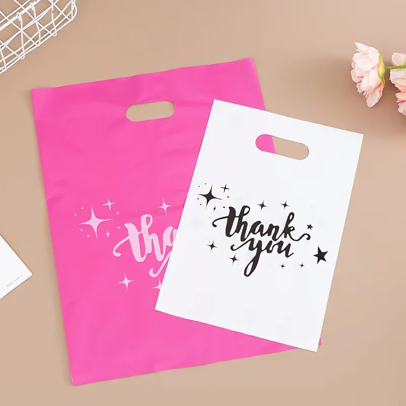 100Pcs Star Printed Thank You Gift Bags Wedding Birthday Guest Gift Wrap Plastic Shop Bags Small Business Candy Store Packaging