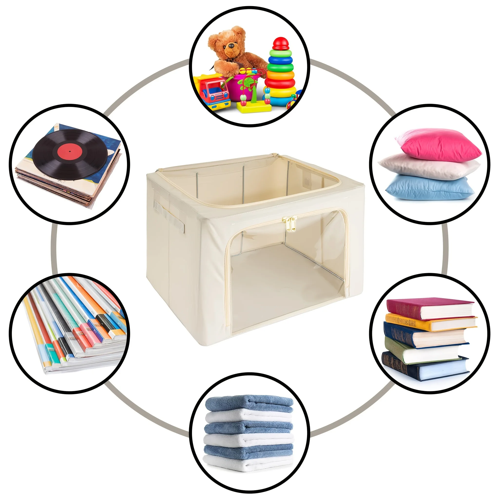 

Foldable storage box with large windows and carry handles, bedroom wardrobe organized bedding, linen, toys, clothes