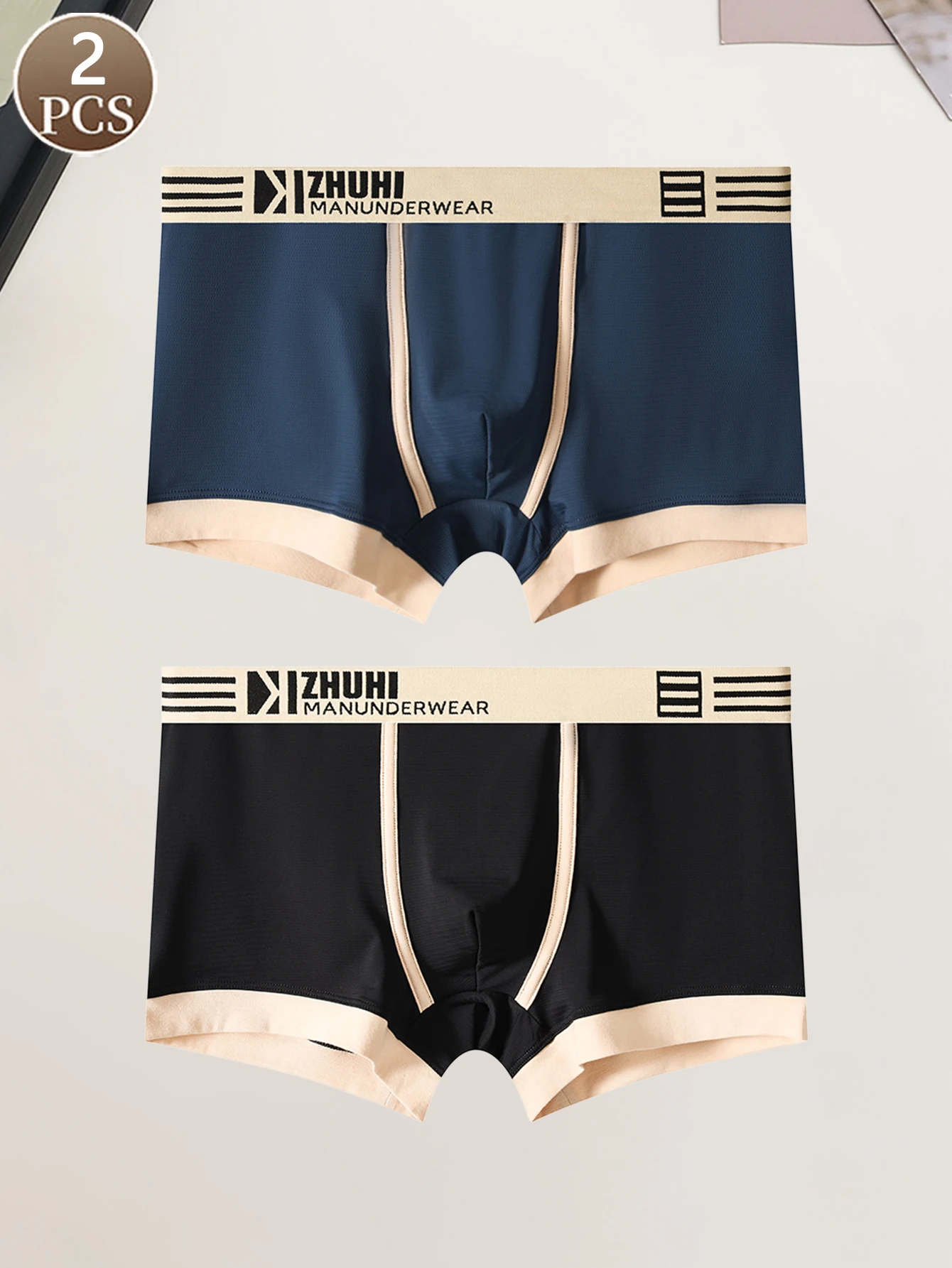 2PCS Herren-Boxershorts, modischer Brief, lässige Sportunterwäsche, mittlere Taille, weiche und bequeme Herren-Boxershorts