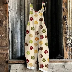 Women's Summer Loose Casual Halter Stereoscopic Printed Jumpsuit Funny Pet Printed Jumpsuit Fashion Streetwear Loose Clothing