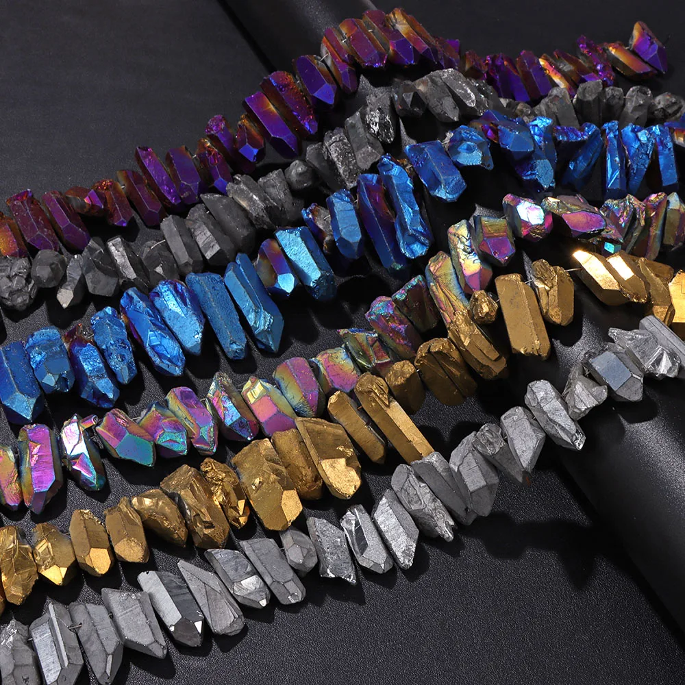 

Colorful Natural Crystal Stick Beads Pendant Raw Mineral Top Drilled Quartz Spikes Point Beads For Jewelry Making Necklace DIY