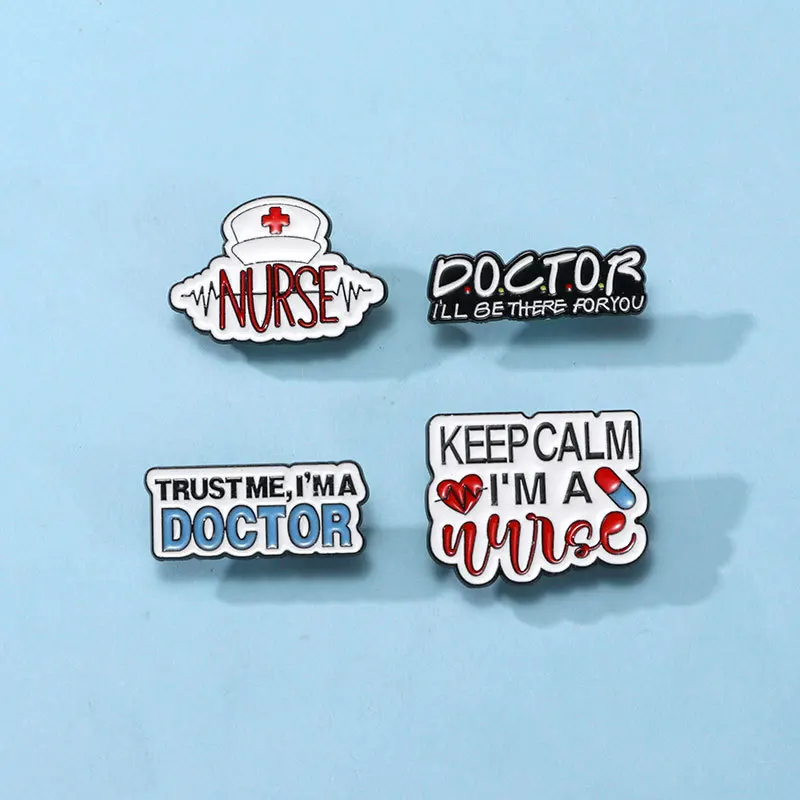 Emblemas de metal série médica, criativos personalizados, letras inglesas, suprimentos médicos, broches, acessórios do óleo do gotejamento da liga