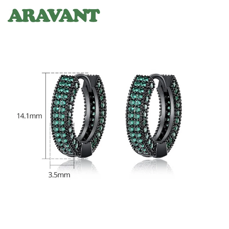 ARAVANT 925 Silber Schwarz Grün Zirkon Creolen für Damen, modischer europäischer Schmuck – Detail 5