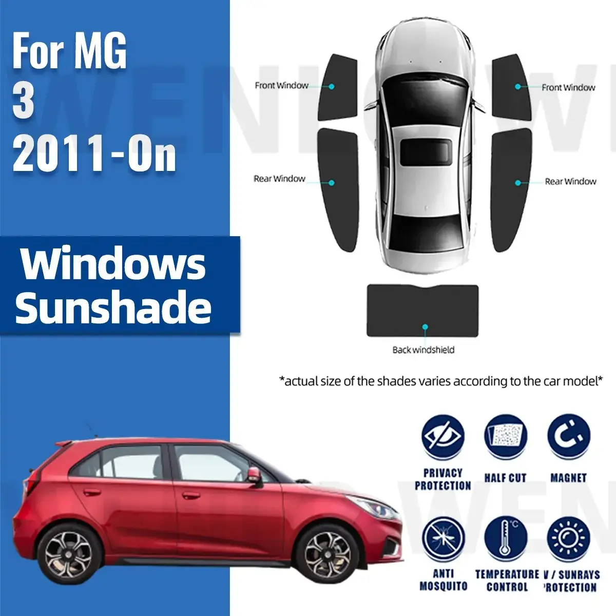 

For MG 3 MG3 2011-2023 ZP11 Magnetic Car Sunshade Shield Front Windshield Frame Curtain Rear Baby Side Window Sun Shade Visor