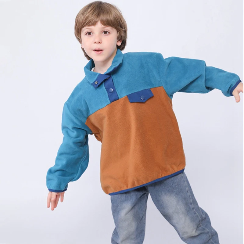 

Winter Kids FleeceTurtleneck Warm Sweatshirts Color Blocked Loose Toddler Girl Pullover Fleece Tops Warm Boy Baby Sweatshirt