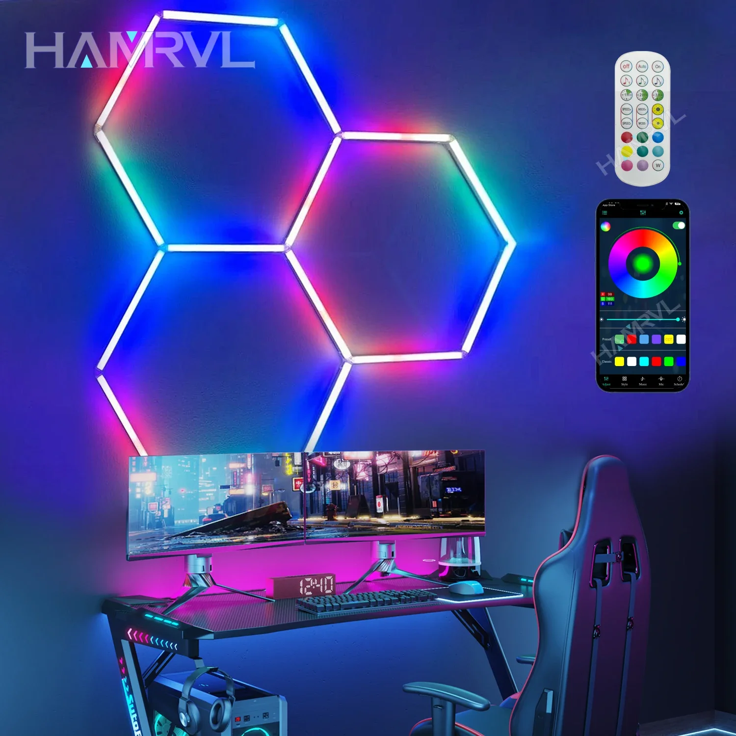 App & Remote Control music RGB Hexagon LED Garage Light Ceiling Honeycomb Lamp Car ShopRepair Wash Workshop Bar Game Gaming room