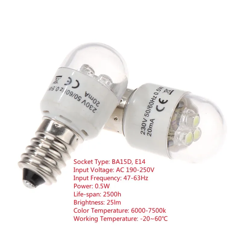 1pcs Sewing LED Bulb BA15D/E14 Light Illuminate 0.5W AC 190-250W Lamp Home Sewing Machine