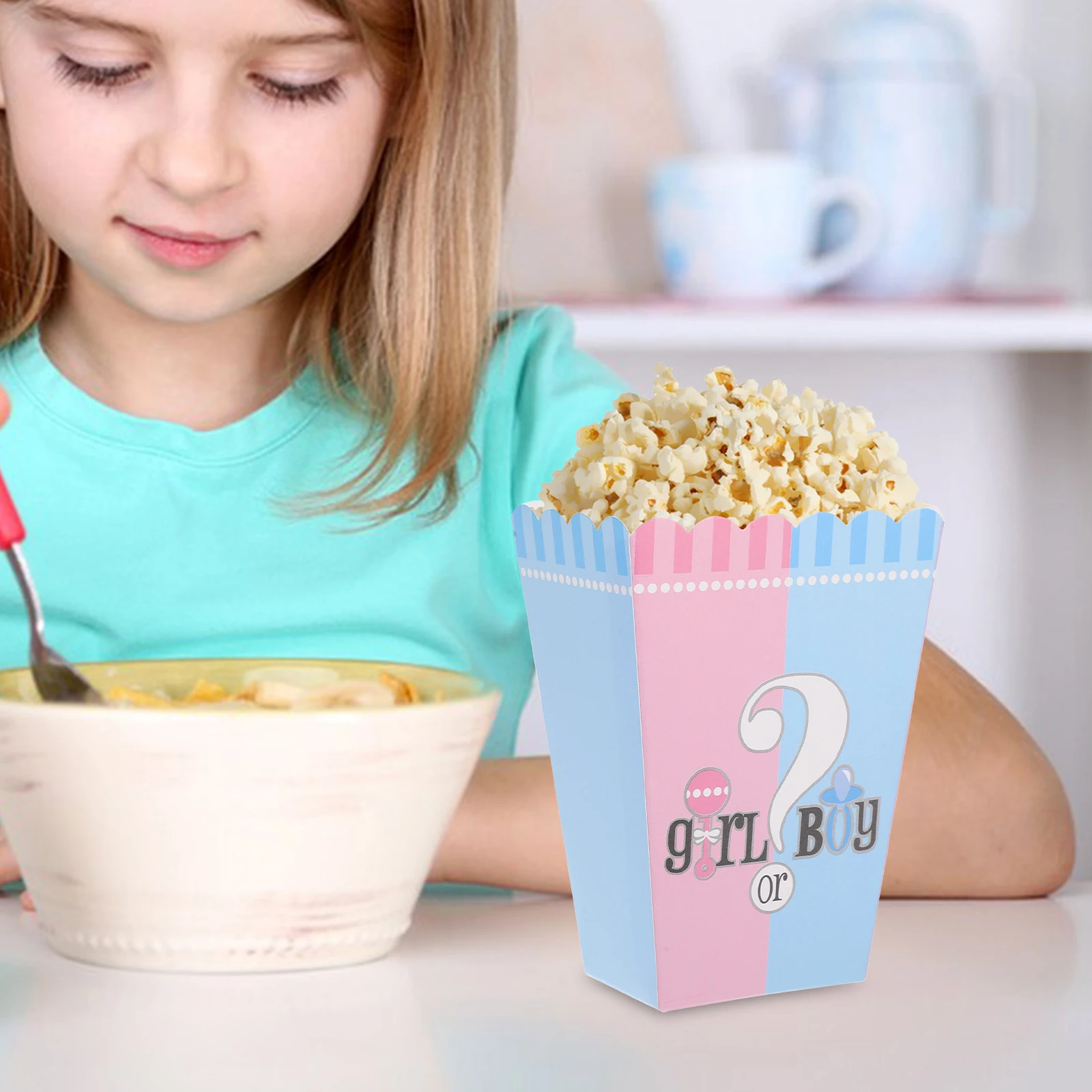 

6pcs Gender Reveal Supplies Kids Birthday Treat Boxes Paper Buckets Movie Night Decorations Outdoor Party Supplies Reusable