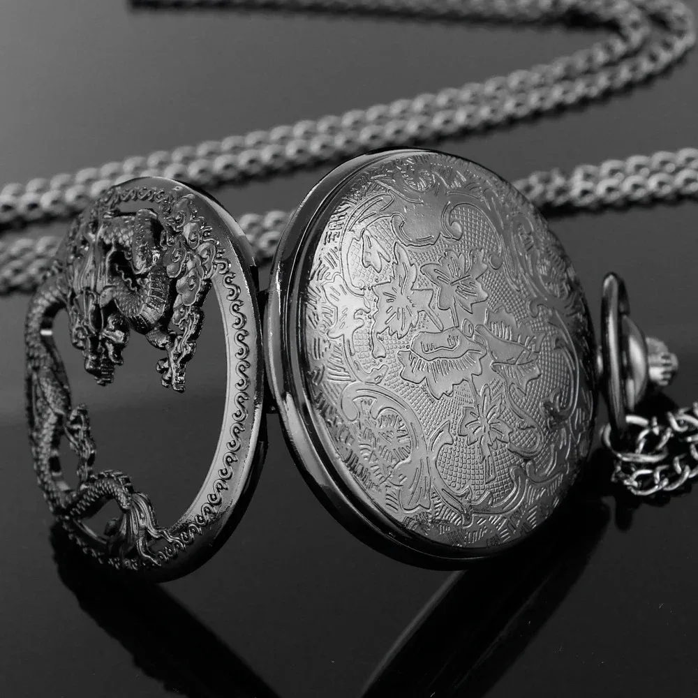 ساعة جيب كوارتز رقمية مجوفة منقوشة على شكل تنين طائر Steampunk مع قلادة وقلادة هدية مجوهرات رائعة للنساء الذكور