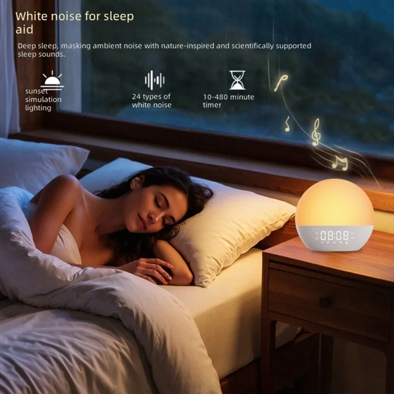 My Home Breath Light, Sunrise Alarm Clock Lamp-Sunset Simulation, Rainbow Light, FM Radio, Sleep Aid, Bedside Electronic Alarm