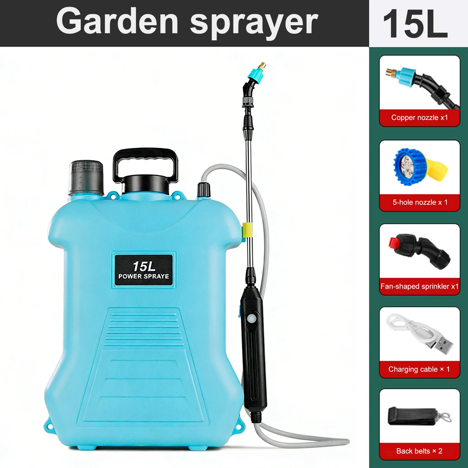 15L Battery Backpack Sprayer with 4 Mist Nozzles Retractable Wand Shoulder Strap Cordless Electric Sprayer for Garden Irrigation