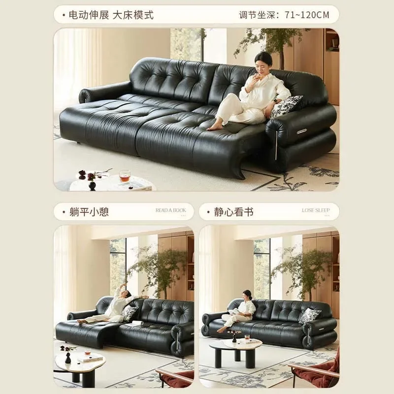 Brown sugar cloud electric function sofa, adjustable leather zero against the wall