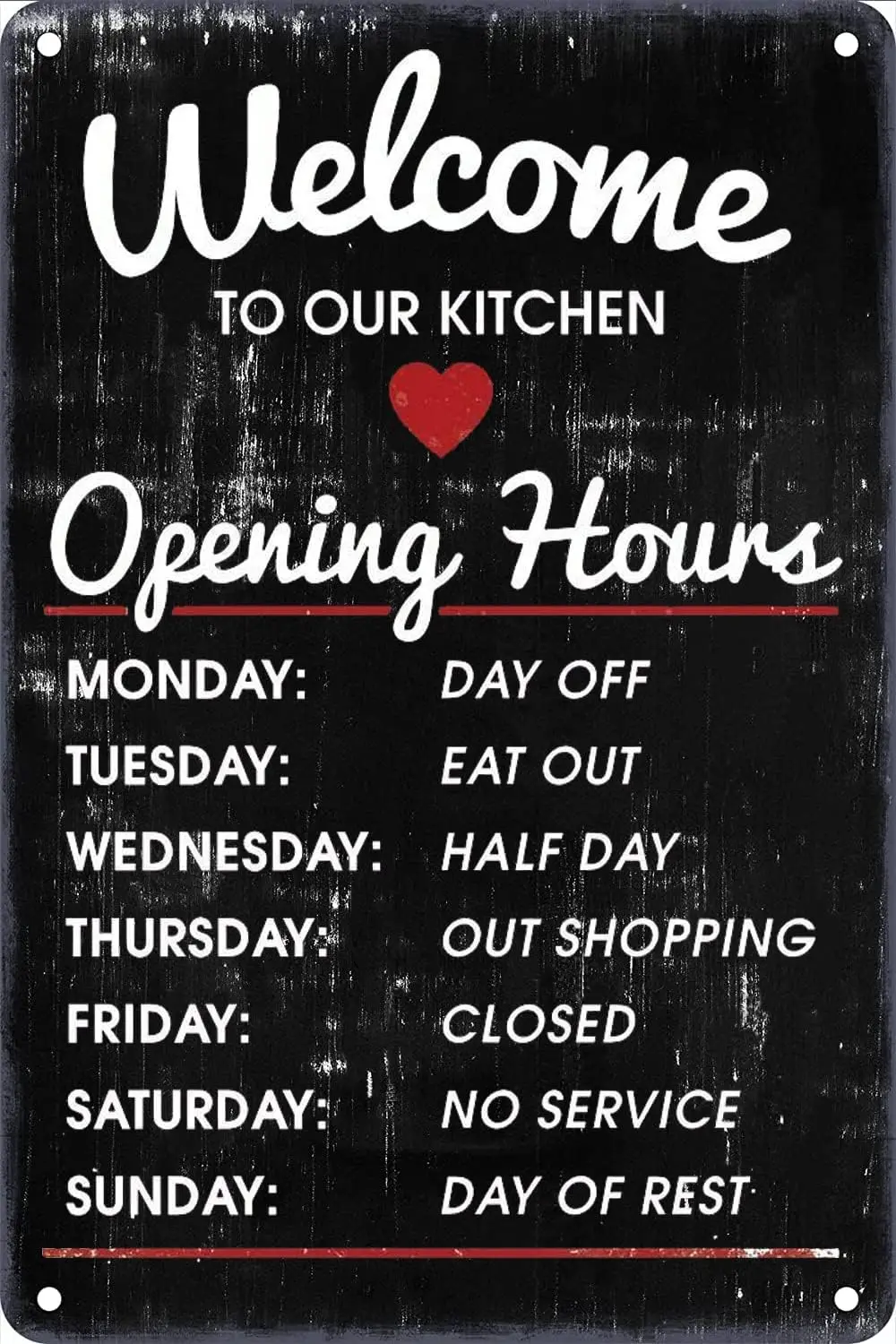 Metal Tin Signs Welcome to Our Kitchen Opening Hours Funny Vintage Tin Sign 12 x 8 Inch Wall Art Decor Iron Poster for Home Kitc