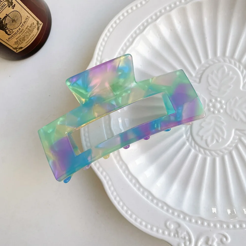

Sweet French Style Rectangular Hollow Hair Claw Colorful Leopard Print Acetic Acid Hair Clip Hairpin Geometry Shark Clip Female