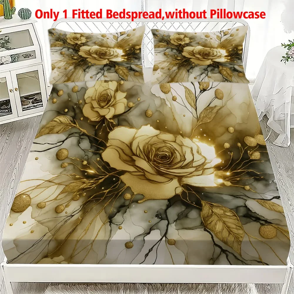 1 Stück Golden Rose & Ink Wash Print Spannbettlaken mit tiefen Taschen, elastischer Matratzenbezug für Einzel-, Doppel-, Queen- und King-Size-Betten, Schlafzimmerdeko