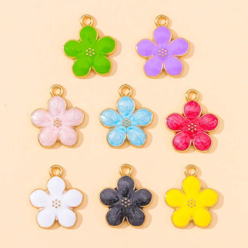 20 pcs/lot Fashion Gold Flower Alloy Enamel Pendant Accessories Charms for Women, Earrings/Necklace Handmade DIY Jewelry