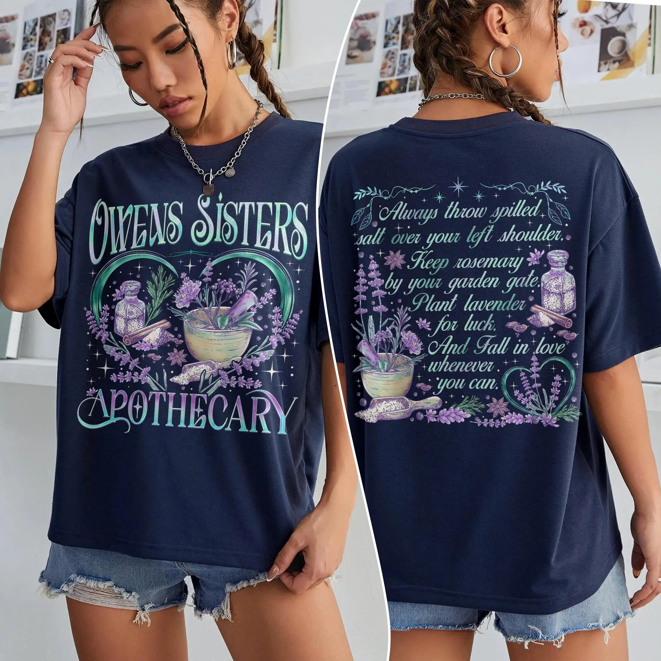 Owens Sisters Apothecary T-shirt, Salt Rosemary Lavender Love TShirt, Salem Witchy Halloween Shirts, Magic Practical