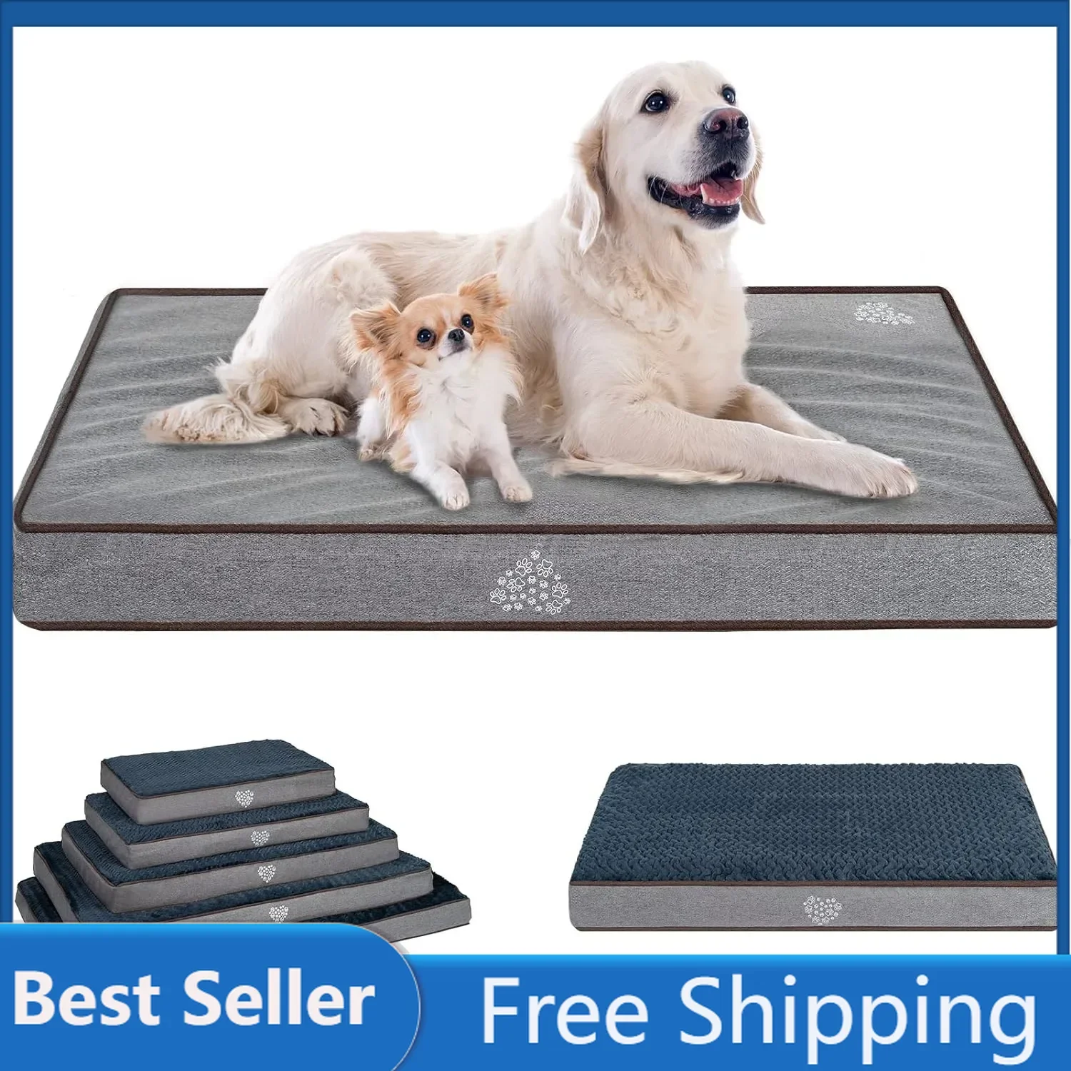 VANKEAN Dog Bed Soft Crate Pad Mat Reversible Cool & Warm, Washable Comfy Kennel Pad with Orthopedic Egg-Crate Foam