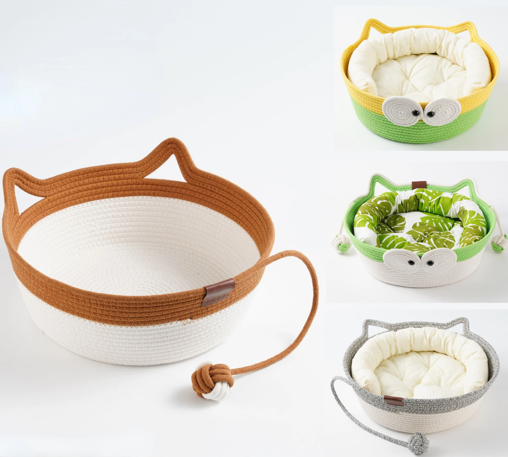 

Large Universal Woven Rattan Cat Bed Cave Breathable All Seasons Pet Pad Toy Ball Featuring Poodle Animal Pattern Box