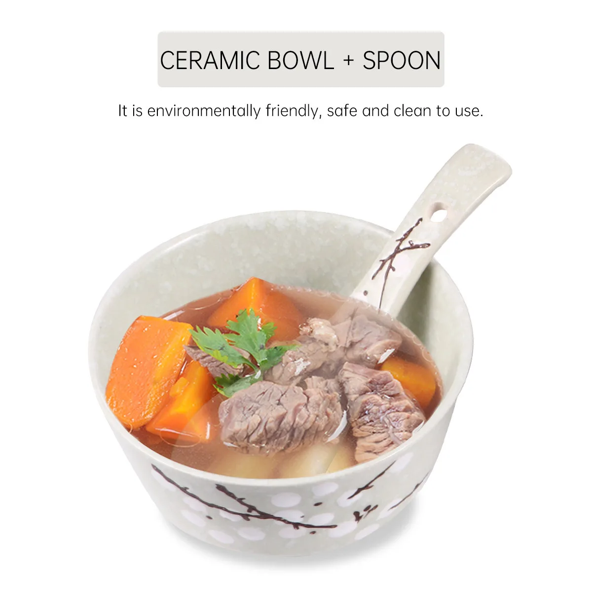 Juego de vajilla de inspiración japonesa, cuenco de cerámica ecológico, plato, taza, cuchara, palillos para uso en una persona, 6 piezas, 1 Juego