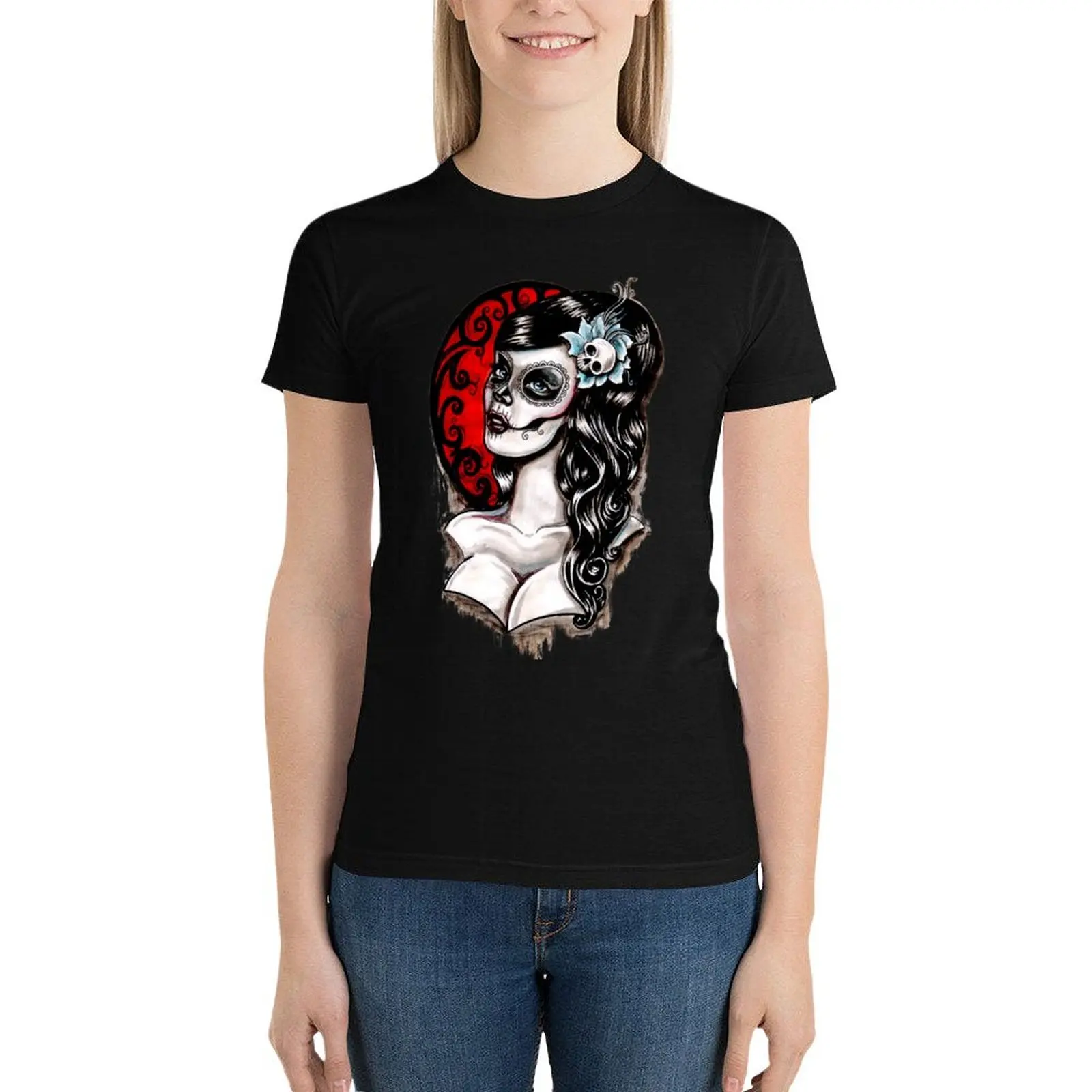 

Day of the dead pinup tattoo T-Shirt Aesthetic clothing summer clothes white t-shirt dress for Women sexy