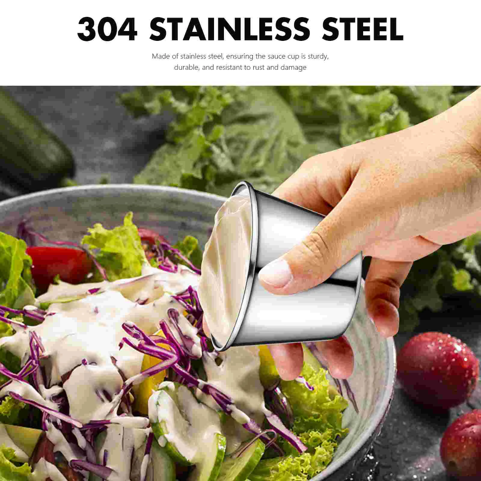 6 Pcs 304 Stainless Steel Sauce Cups Soy Dispenser Compression Salad Dressing Container Seasoning Boxes Restaurant Condiment