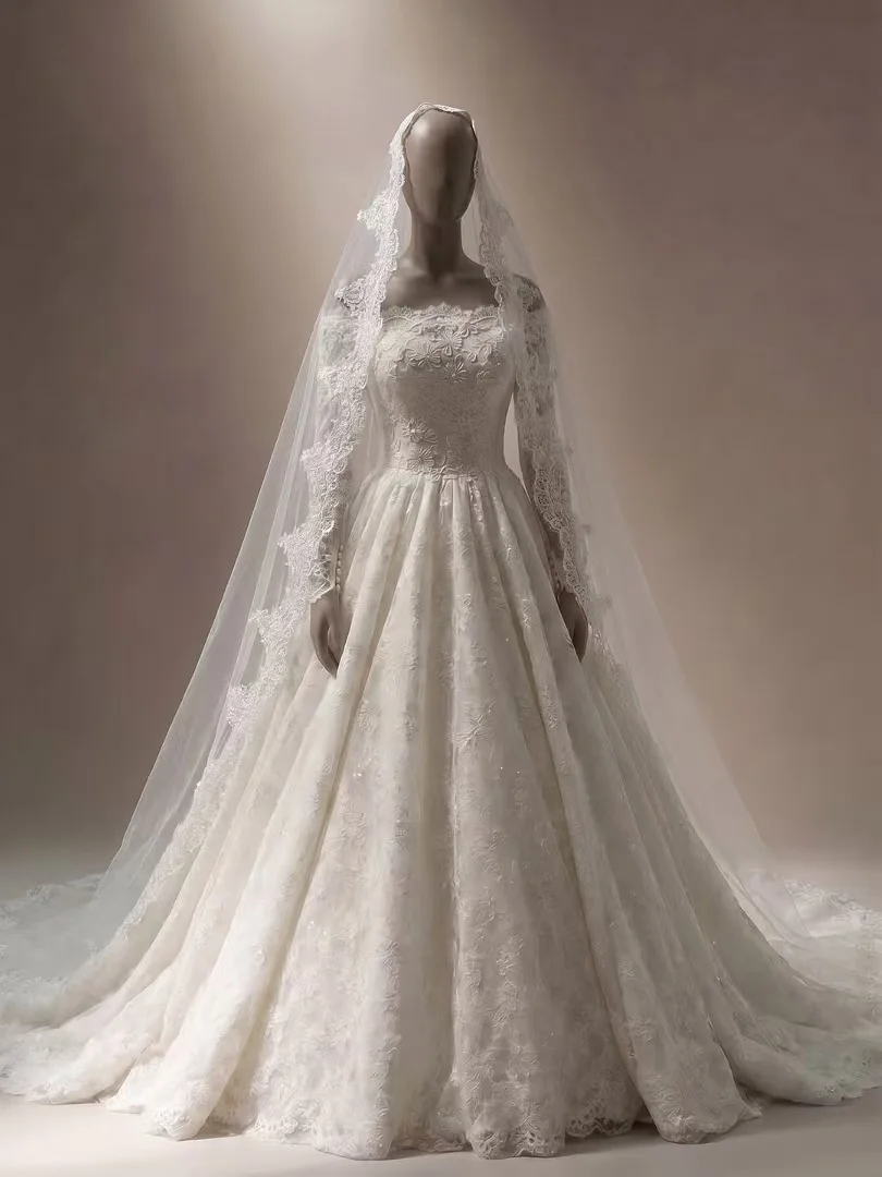 Customized Luxurious Lace Wedding Dress Long Sleeve Estilo Princesa Elegantes Vestido Abiti Da Sposa Noiva Vestido De Novia