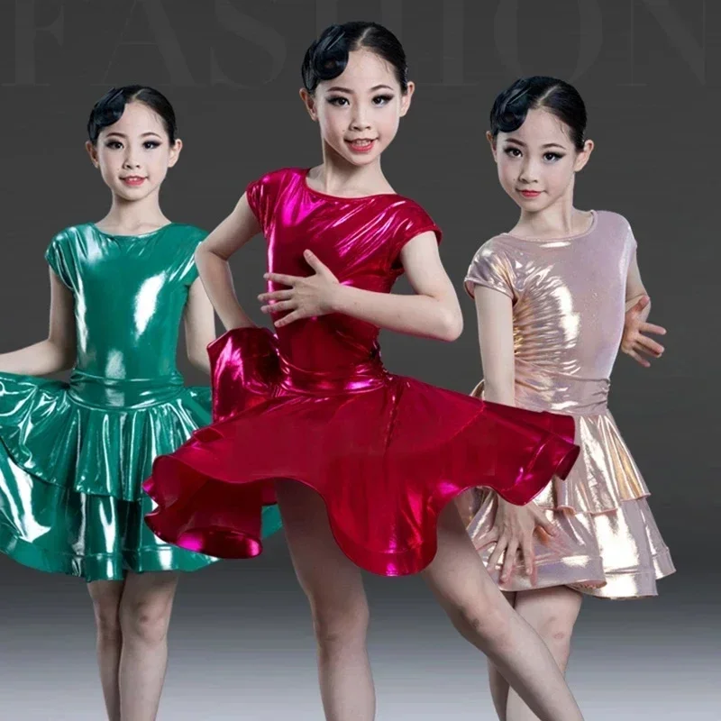 

2022 Children Latin Ballroom Dance Competition Dress Girls Jazz Tango Professional Competition Metallic Luster Eye-catching Wear