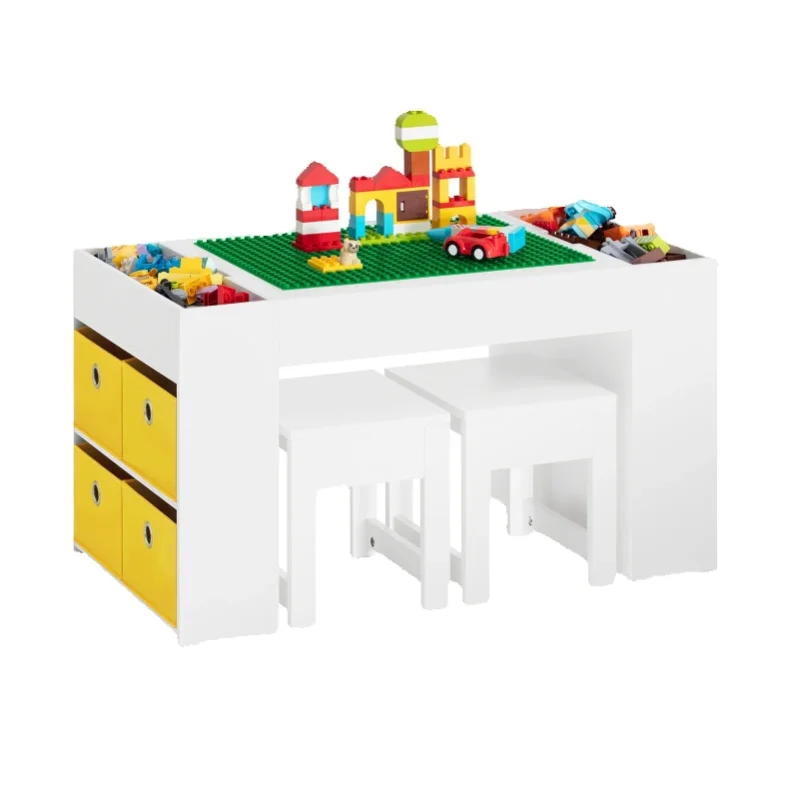 SoBuy KMB75-W Kindertisch mit 2 Stühlen Kinder Tisch Stuhl Set Kindersitzgruppe mit Stauraum Spieltisch Weiß 87x50x50cm
