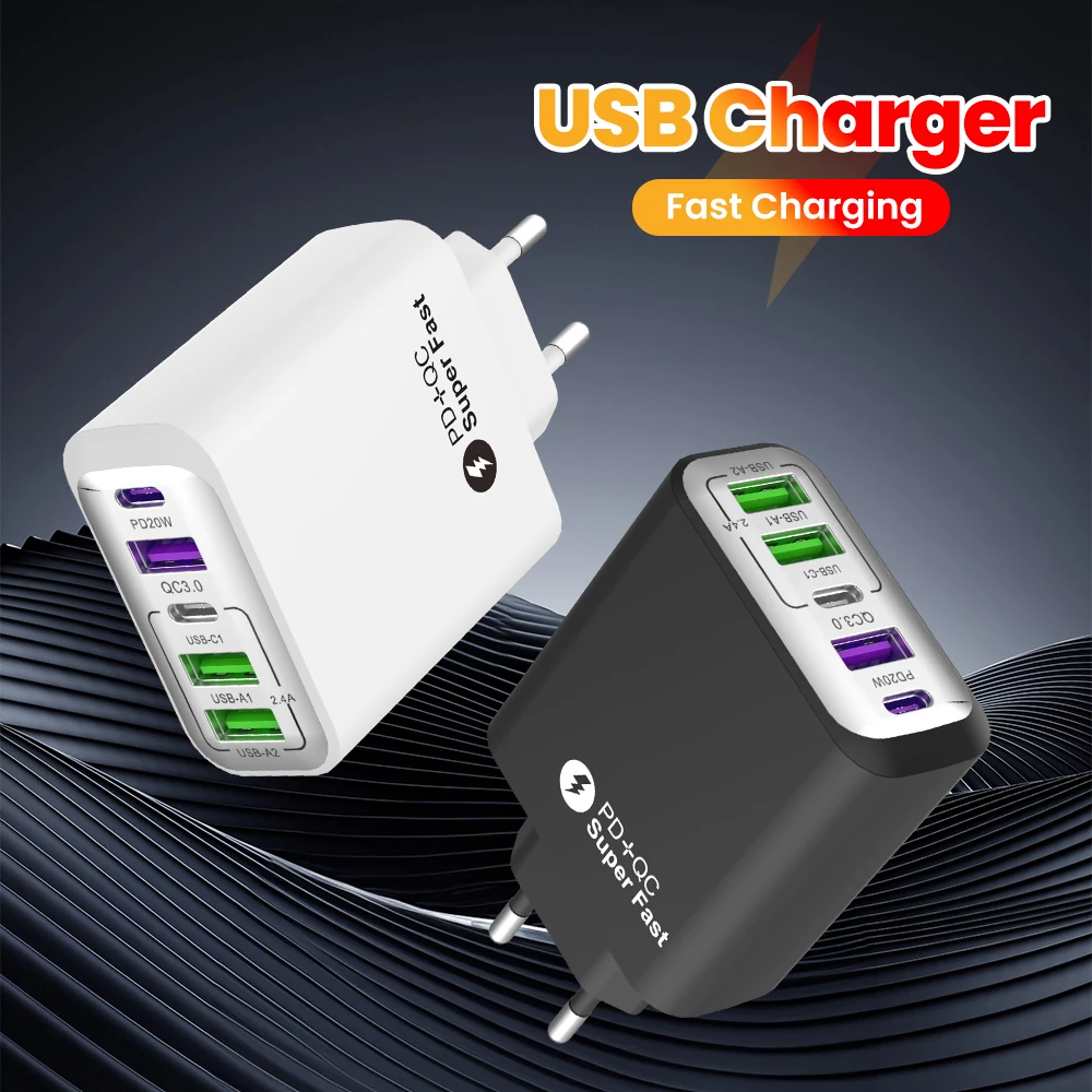 5 Ports USB C PD Fast Charging PD 20W All Protocol Travel Mobile Phone Charger Multi-Port Fast Charging Head For iPhone Samsung