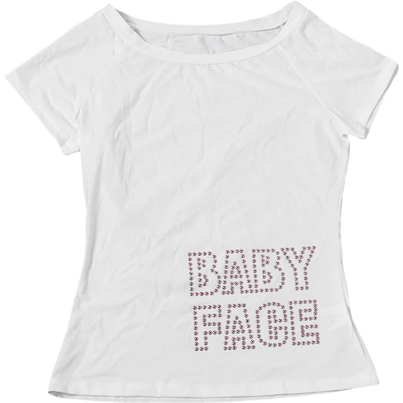 Sisterlinda Musikfestival T-Shirt für Damen mit Schriftzug-Dekoration, schrägem Kragen, kurzen Ärmeln, lässig, sommerlich, klassisch, schlicht, Streetwear – Detail 4