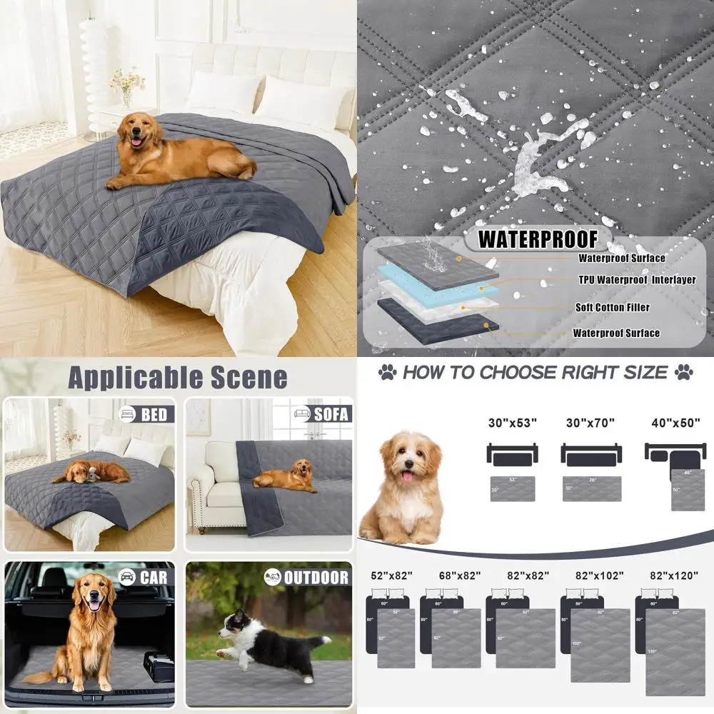 

Reversible Waterproof Dog Bed Cover, 82x120 Soft Pet Blanket, Washable & Leakproof for Cats & Dogs, Grey/Dark Grey Couch Protect