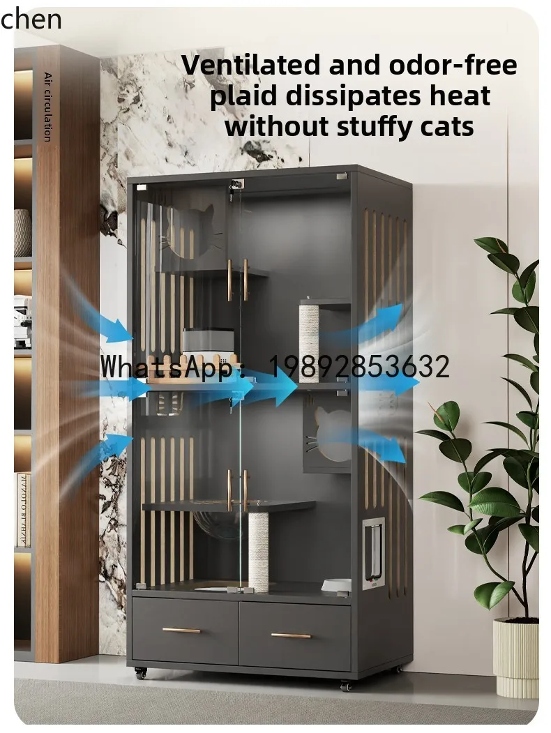 X1 ninho de gato villa de madeira maciça doméstica interna com banheiro integrado armário de gato grande