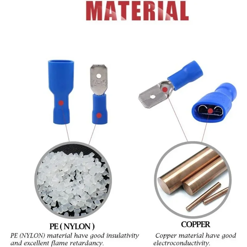 200pcs  6.3mm Gauge Fully Insulated Male/Female Spade Quick Splice  Terminals - The Perfect Wire Crimp Connector Set!